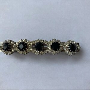 Vintage silver tone rhinestone and black stone barrette/Hair Clip made in france